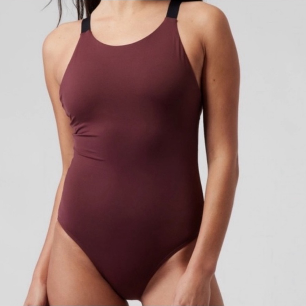 Athleta Maroon One-Piece Swimsuit with Black Straps